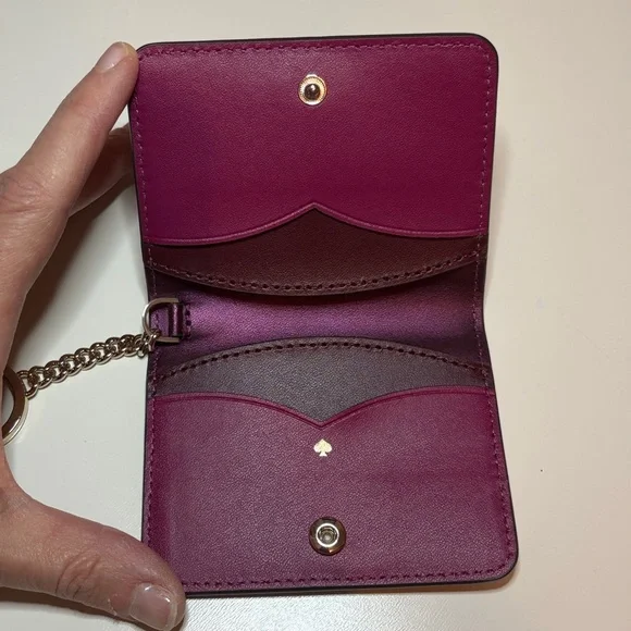 Kate Spade Nadine Leather Slim Bifold Card Holder w/ Keyring NWOT Rhubarb Tart
